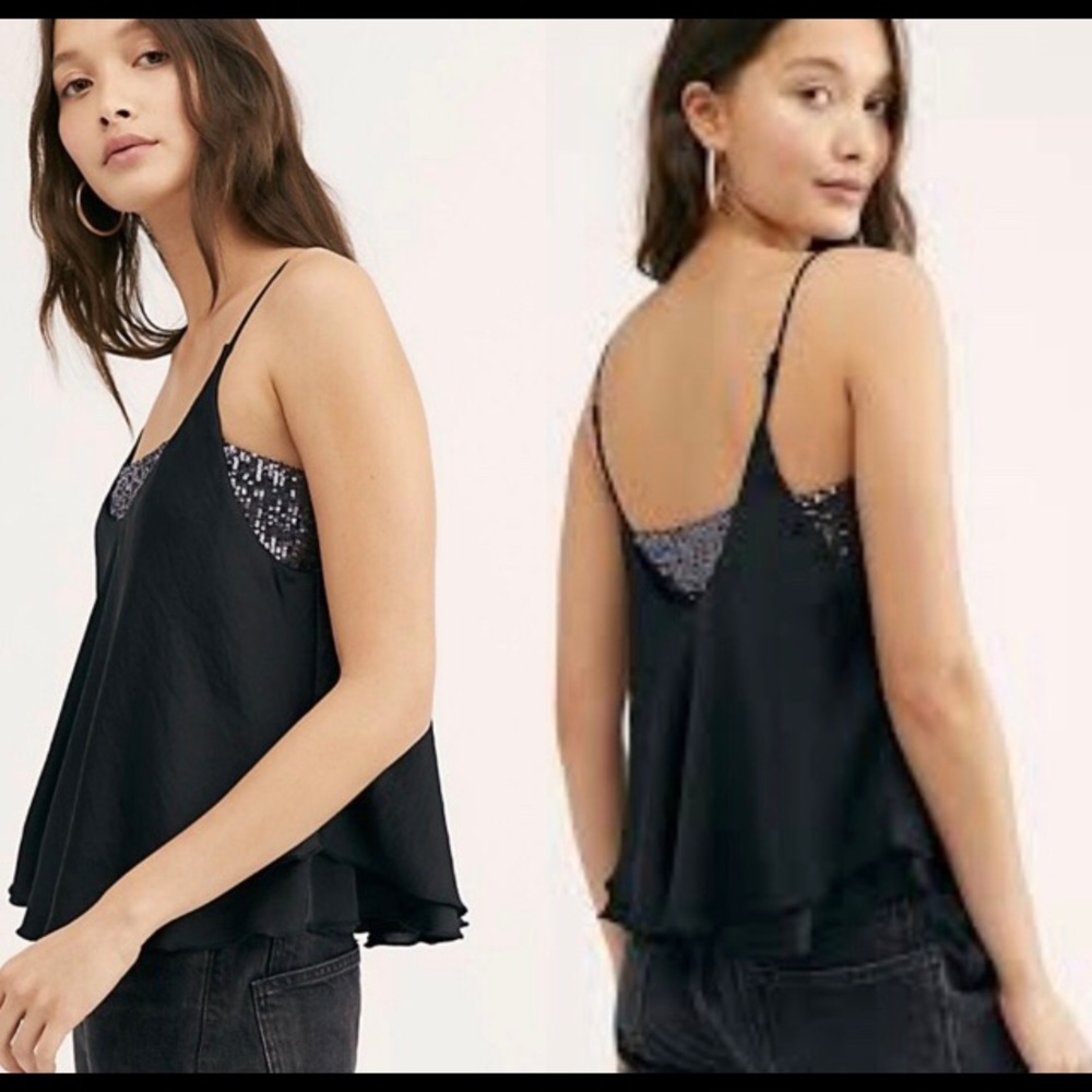 FREE PEOPLE Black Turn It On Cami Top size Medium